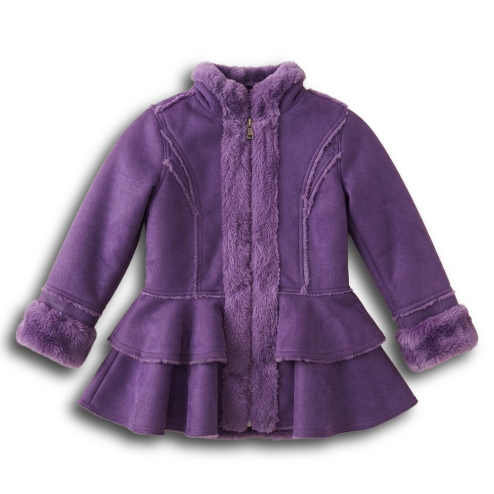 Hawke & Co Girls Purple Faux Suede Shearling Peplum Hooded Jacket Size 5